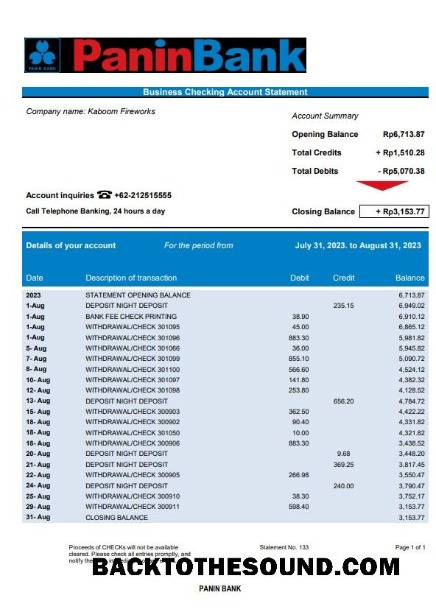 Pobierz Panin Bank organizacja sprawdzanie Konto Wyciąg bankowy Word and PDF Próbka szablon