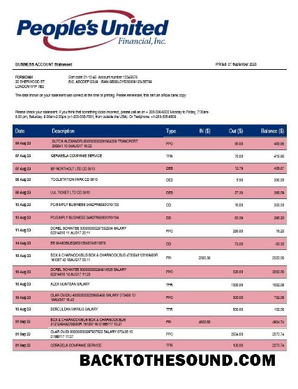 Pobierz People’s zjednoczony Bank Biznes Wyciąg bankowy Word and PDF Próbka projekt