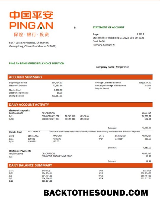 Pobierz Ping An Bank firma sprawdzanie Konto Wyciąg bankowy Word and PDF Próbka makieta