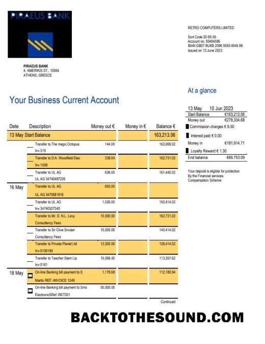 Pobierz Piraeus Bank Biznes Wyciąg bankowy Word and PDF Próbka próbka