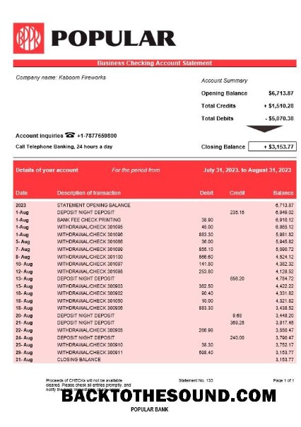Pobierz Popular Bank firma Konto Wyciąg bankowy Word and PDF Próbka próbka
