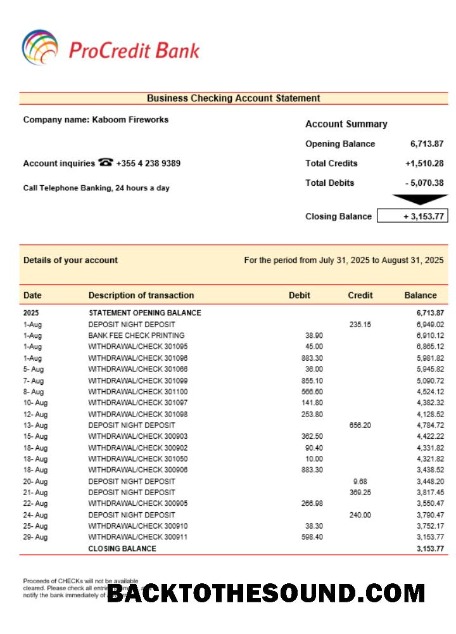 Pobierz ProcreditBank Firma sprawdzanie Konto Wyciąg bankowy Word and PDF Próbka próbka