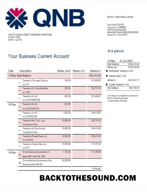 Pobierz QNB Bank Firma Konto Wyciąg bankowy Word and PDF Próbka szablon