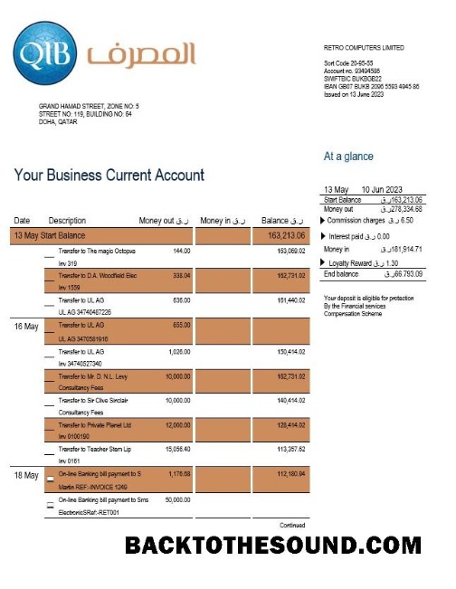 Pobierz Katar Islamic Bank Biznes Wyciąg bankowy Word and PDF Próbka makieta