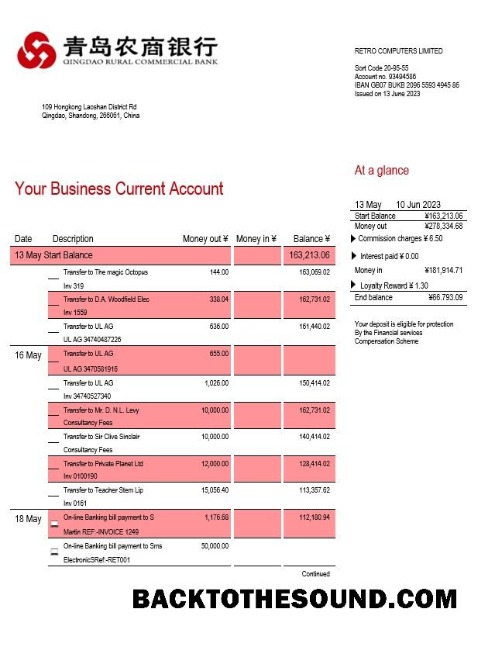 Pobierz Qingdao Rural komercyjny Bank organizacja Konto Wyciąg bankowy Word and PDF Próbka szablon