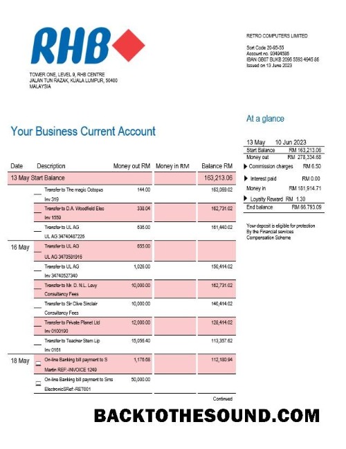 Pobierz RHB Bank Firma sprawdzanie Konto Wyciąg bankowy Word and PDF Próbka próbka