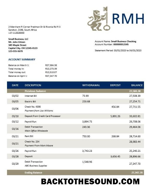 Pobierz Rand Merchant Bank enterprise Konto Wyciąg bankowy Word and PDF Próbka podgląd