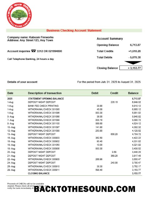 Pobierz Rupali Firma sprawdzanie Konto Wyciąg bankowy Word and PDF Próbka projekt