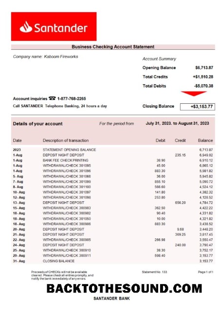 Pobierz Santander Bank Firma Konto Wyciąg bankowy Word and PDF Próbka makieta