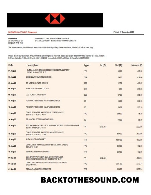 Pobierz Saudi British Bank Biznes Wyciąg bankowy Word and PDF Próbka podgląd