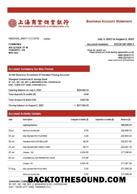 Pobierz Shanghai komercyjny & Savings Bank firma Konto Wyciąg bankowy Word and PDF Próbka makieta