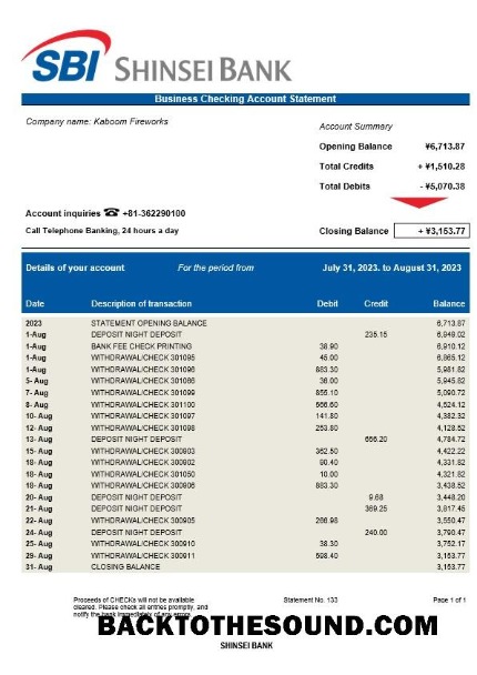 Pobierz Shinsei Bank Biznes Wyciąg bankowy Word and PDF Próbka próbka