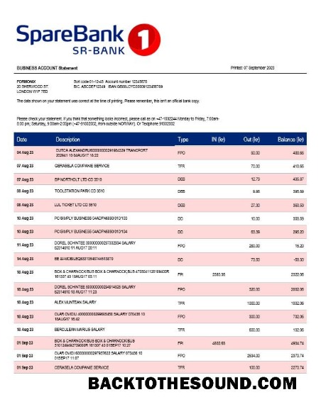 Pobierz Sparebank 1 Sr B enterprise Konto Wyciąg bankowy Word and PDF Próbka próbka