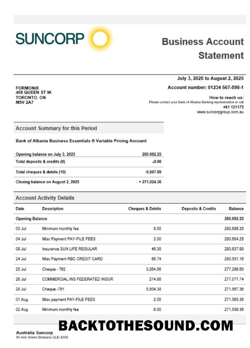 Pobierz Suncorp enterprise Wyciąg bankowy Word and PDF Format Próbka makieta