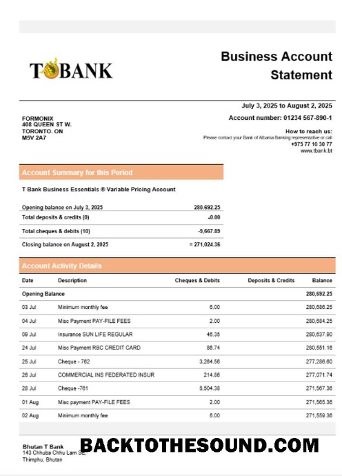 Pobierz T Bank Biznes Bank Wyciąg bankowy Word and PDF Format Próbka makieta