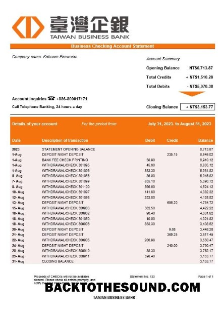 Pobierz Tajwan Biznes Bank Wyciąg bankowy Word and PDF Próbka szablon
