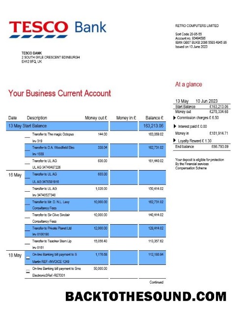 Pobierz Tesco Bank Biznes Wyciąg bankowy Word and PDF Próbka projekt