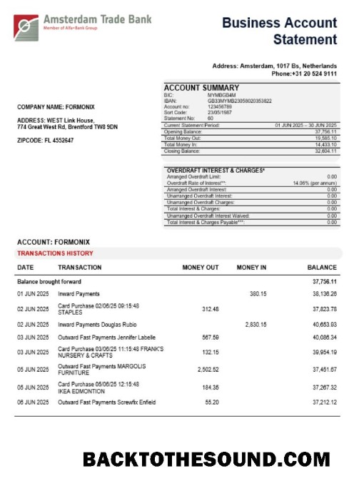 Pobierz Trade Bank Biznes Konto Wyciąg bankowy Word and PDF Próbka próbka