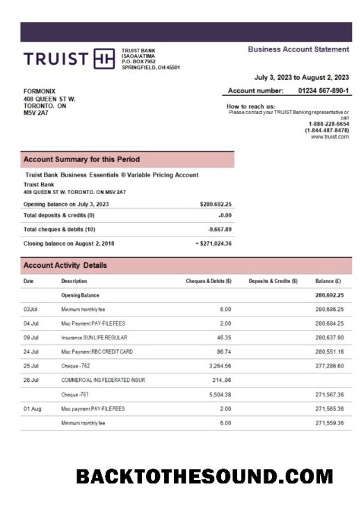 Pobierz Truist Bank enterprise Konto Wyciąg bankowy Word and PDF Próbka makieta