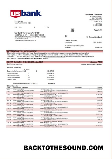 Pobierz U.S. Bank organizacja Konto Wyciąg bankowy Word and PDF Próbka szablon