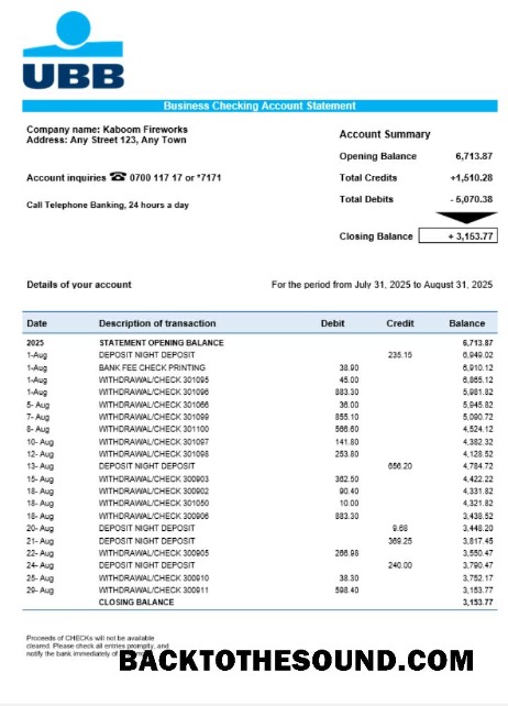 Pobierz UBB Biznes firma Wyciąg bankowy Word and PDF Format Próbka próbka