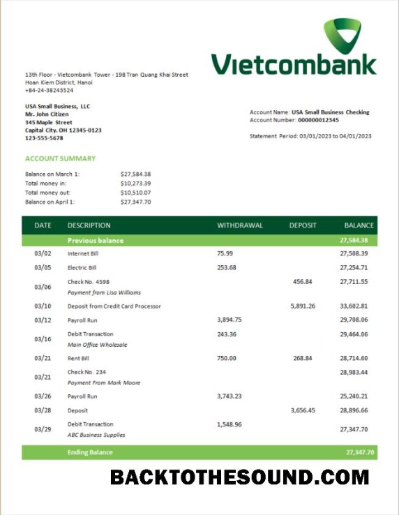 Pobierz Vietcombank Biznes Wyciąg bankowy Word and PDF Próbka podgląd