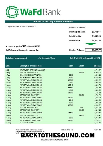 Pobierz Washington Federal Inc Bank Biznes sprawdzanie Konto Wyciąg bankowy Word and PDF Próbka projekt