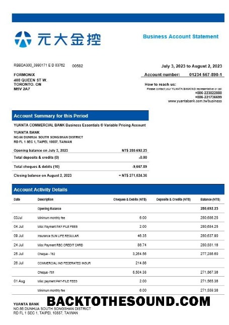 Pobierz Yuanta Securities Bank organizacja Konto Wyciąg bankowy Word and PDF Próbka projekt