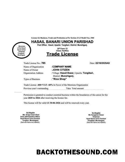 Λήψη Μπανγκλαντές Munshiganj trade Άδεια Word and PDF Δείγμα σχεδιασμό
