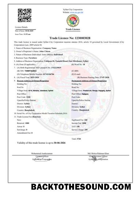 Λήψη Μπανγκλαντές Sylhet trade Άδεια Word and PDF Δείγμα πρότυπο