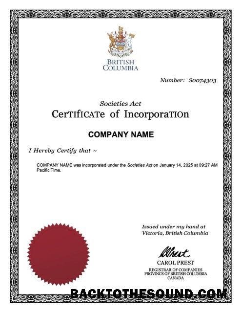 Λήψη British Columbia Πιστοποιητικό of incorporation Word and PDF Δείγμα προσχέδιο