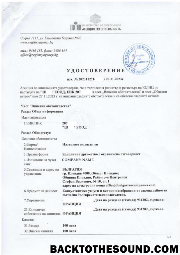 Λήψη Βουλγαρία Πιστοποιητικό of εγγραφή Δείγμα πρότυπο