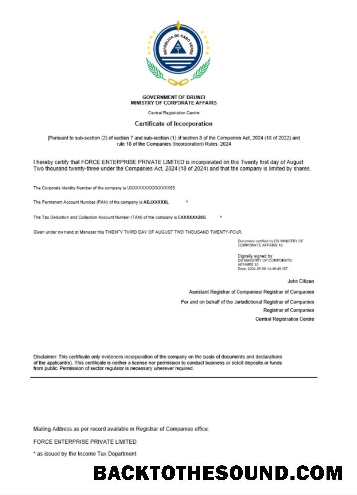 Λήψη Πράσινο Ακρωτήριο Πιστοποιητικό of εγγραφή Word and PDF Δείγμα πρότυπο