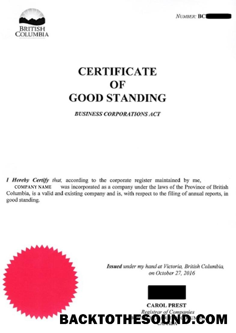 Λήψη Columbia Πιστοποιητικό of Good Standing Δείγμα σχεδιασμό