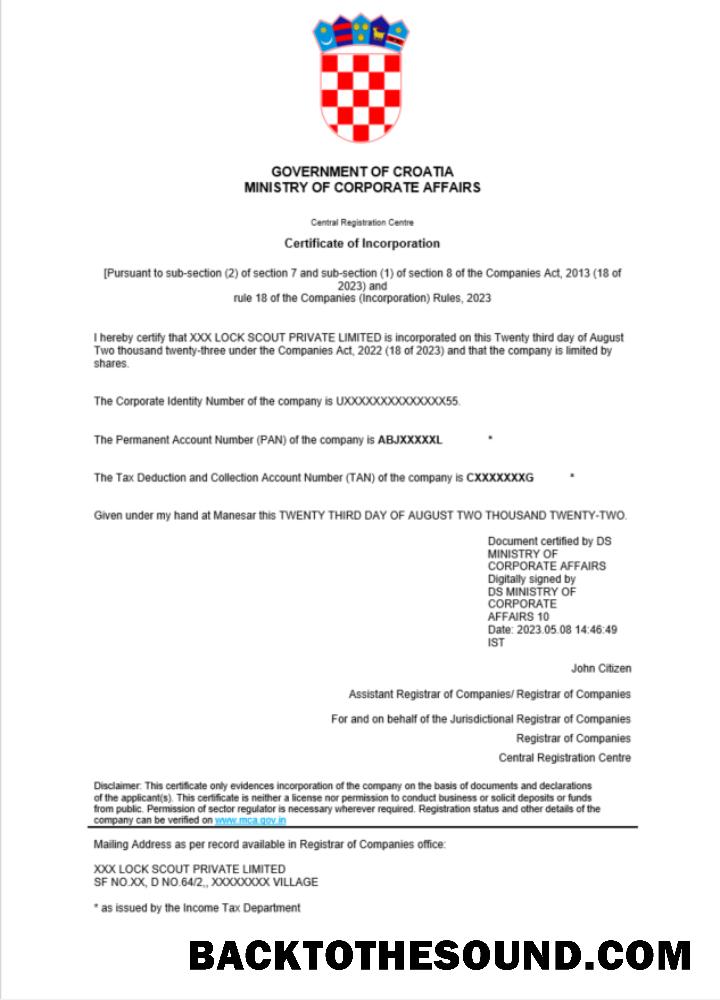 Λήψη Κροατία Πιστοποιητικό of εγγραφή Word and PDF Δείγμα σχεδιασμό