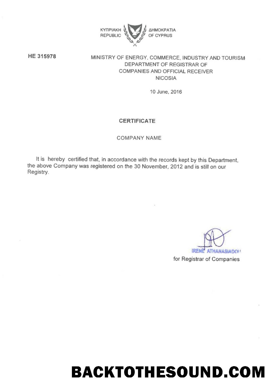 Λήψη Κύπρος Πιστοποιητικό of εγγραφή Δείγμα πρότυπο