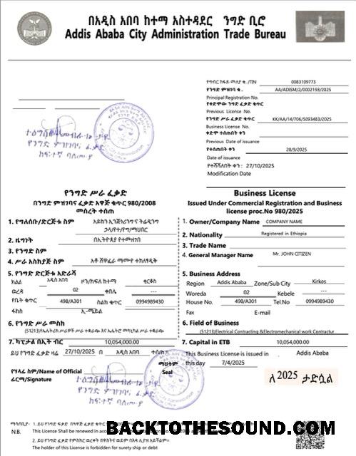 Λήψη Αιθιοπία Addis Ababa Επιχείρηση Άδεια Word and PDF Δείγμα προεπισκόπηση