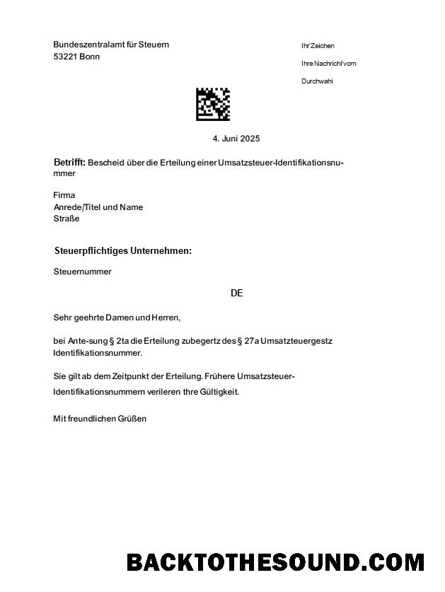 Λήψη Γερμανία Bundeszentralamt für Steuern VAT εγγραφή scr Δείγμα προεπισκόπηση