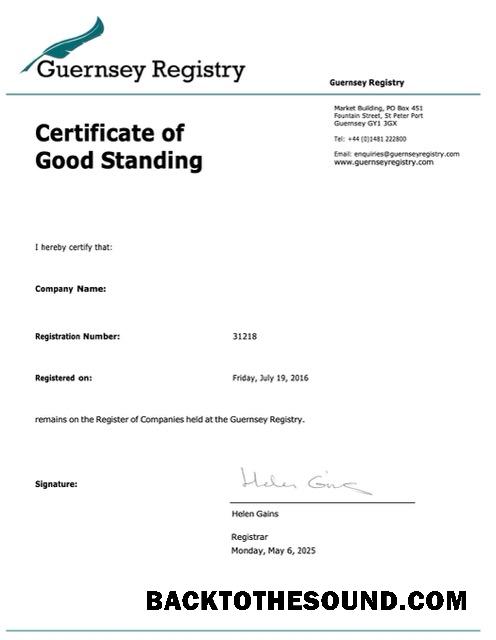 Λήψη Γκέρνσεϊ Πιστοποιητικό of good standing Word and PDF Δείγμα πρότυπο