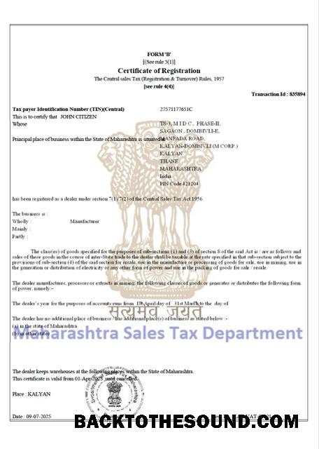Λήψη Ινδία Maharashtra Πιστοποιητικό of taxpayer εγγραφή Word and PDF Δείγμα προεπισκόπηση