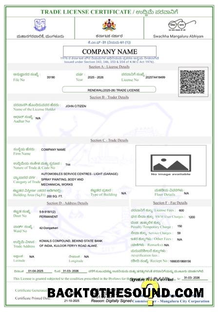 Λήψη Ινδία Mangaluru trade Άδεια Πιστοποιητικό Word and PDF Δείγμα προσχέδιο