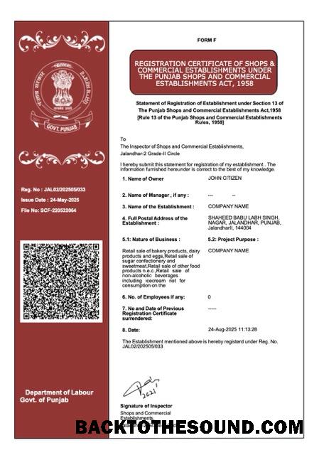 Λήψη Ινδία Punjab εγγραφή Πιστοποιητικό Word and PDF Δείγμα σχεδιασμό