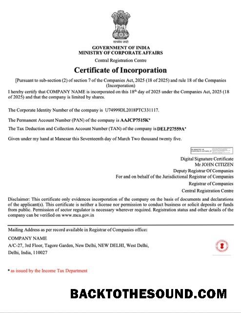 Λήψη Ινδία Πιστοποιητικό of incorporation Word and PDF Δείγμα προσχέδιο