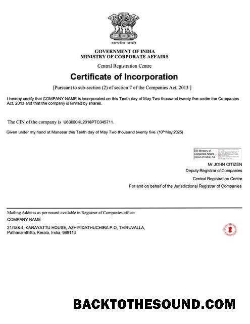 Ρεαλιστικό Λήψη Ινδία Πιστοποιητικό of incorporation Word and PDF Πρότυπο, Έκδοση 3 Δείγμα