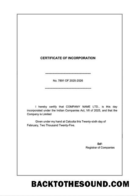 Ρεαλιστικό Λήψη Ινδία Πιστοποιητικό of incorporation Word and PDF Πρότυπο, Έκδοση 4 Δείγμα