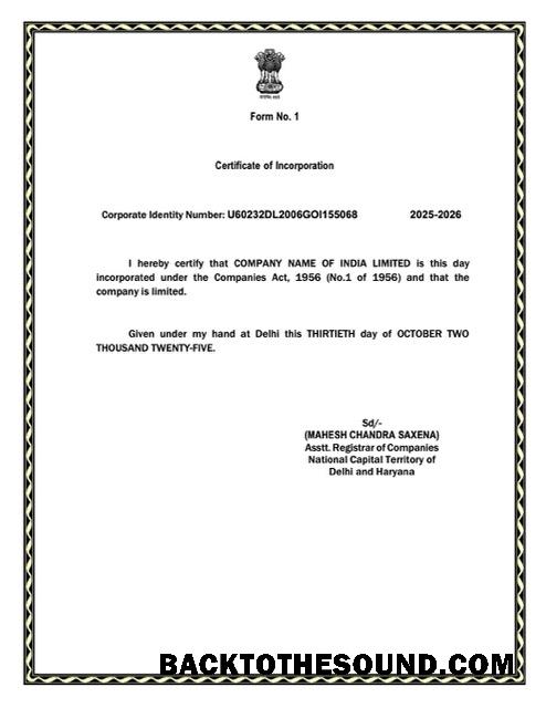 Premium Λήψη Ινδία Πιστοποιητικό of incorporation Word and PDF Πρότυπο, Έκδοση 5 Δείγμα