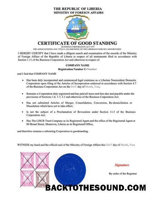 Λήψη Λιβερία Πιστοποιητικό of good standing Word and PDF Δείγμα προσχέδιο