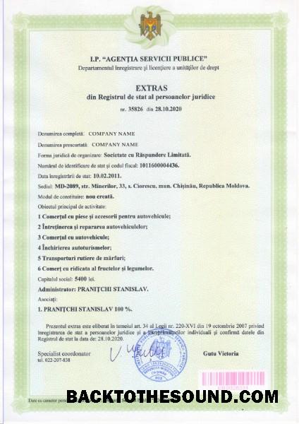 Λήψη Moldavia Πιστοποιητικό of Incorporation Δείγμα προσχέδιο