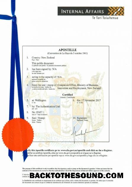 Λήψη Νέο Zeland Πιστοποιητικό of Incorporation Δείγμα δείγμα