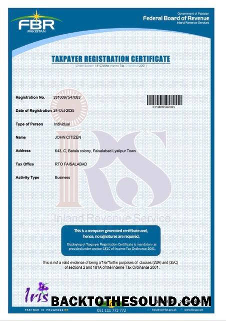 Λήψη Πακιστάν taxpayer εγγραφή Πιστοποιητικό Word and PDF Δείγμα δείγμα